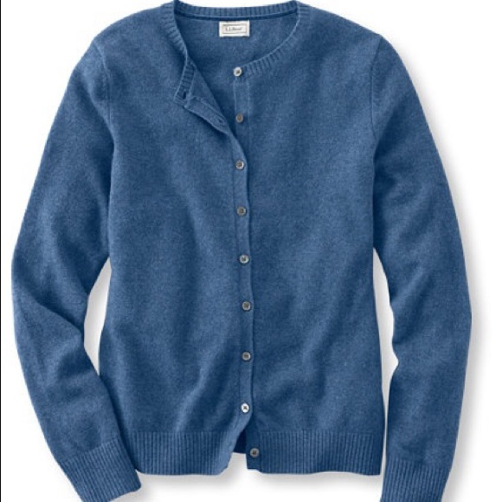 LL Bean Cashmere Cardigan in Heather Blue